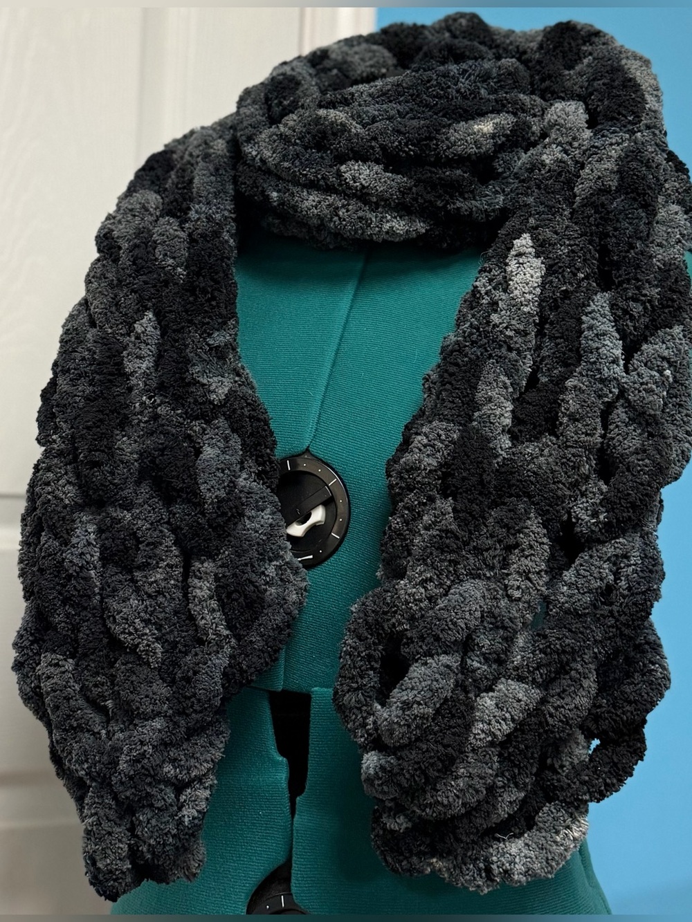 Handmade Hand Crafted Knit Scarf black and gray multicolored